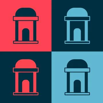 Pop art Old crypt icon isolated on color background. Cemetery symbol. Ossuary Ilustración de archivo