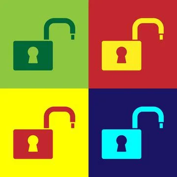 Pop art Open padlock icon isolated on color background. Opened lock sign. Cyber Illustrazione stock