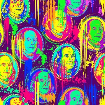 Pop art pattern with Benjamin Franklin portrait Stock Illustration