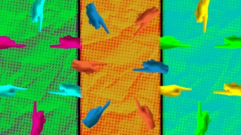 Pop Art Pattern with Colorful Pointing Hands on Bright Backgrounds Stock Footage 278461496