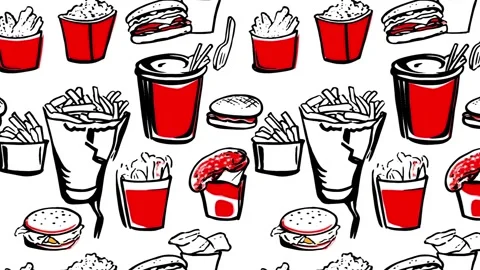 Pop-art pattern of vintage fast food — Diagonal motion Stock Footage 307947579