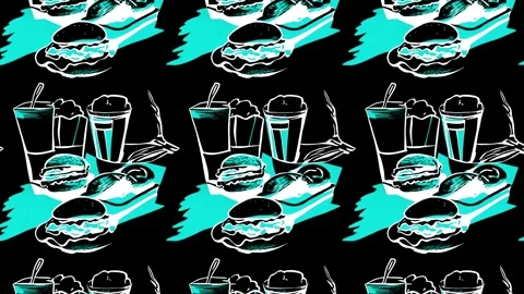 Pop-art pattern of vintage fast food — Vertical motion Stock Footage 307947635