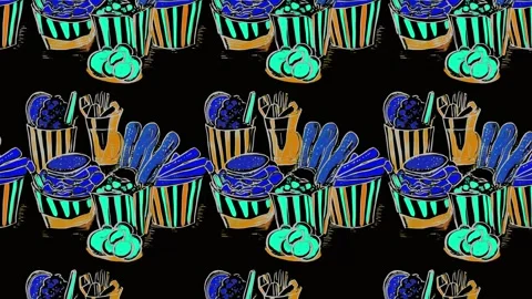 Pop-art pattern of vintage fast food — Vertical motion Stock Footage 307948620
