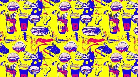 Pop-art pattern of vintage fast food — Horizontal motion Video stock 307950971