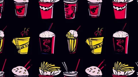 Pop-art pattern of vintage fast food — Diagonal motion Stock Footage 307954402