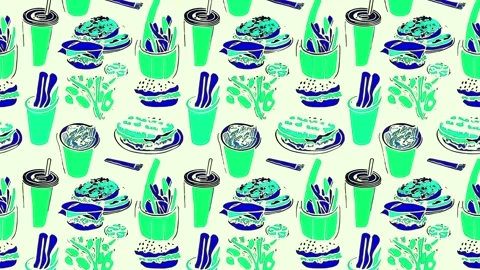 Pop-art pattern of vintage fast food — Vertical motion Stock Footage 307954945