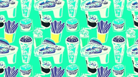 Pop-art pattern of vintage fast food — Vertical motion Stock Footage 307955913