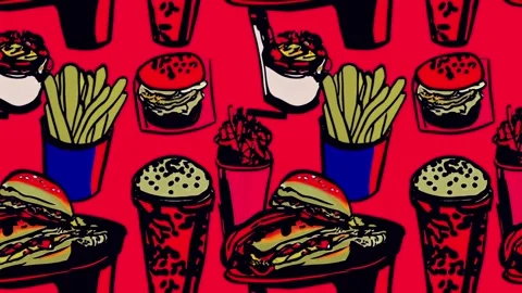 Pop-art pattern of vintage fast food — Diagonal motion Stock Footage 307956204