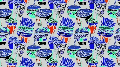 Pop-art pattern of vintage fast food — Vertical motion Stock Footage 307956388