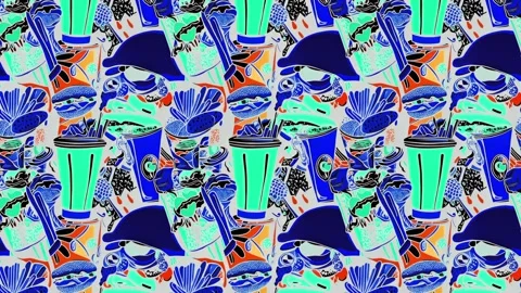 Pop-art pattern of vintage fast food — Vertical motion Stock Footage 307957871