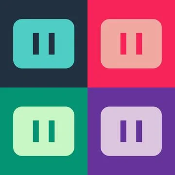 Pop art Pause button icon isolated on color background.  Vector Illustrazione stock
