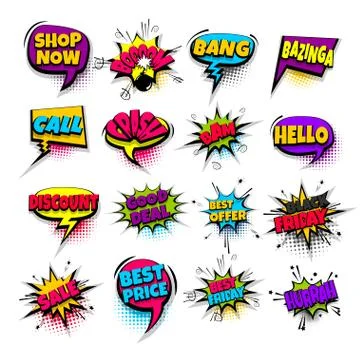 Pop art phrase comic text set Stock Illustration