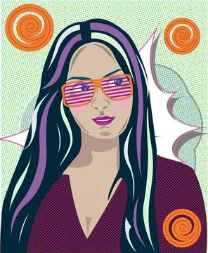 Pop art portrait of a dark-haired girl Stock Illustration