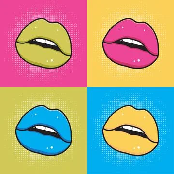 Pop art poster. Multi-colored lips on a multi-colored background. vector Stock Illustration
