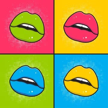 Pop art poster. Multi-colored lips on a multi-colored background. vector Stock Illustration