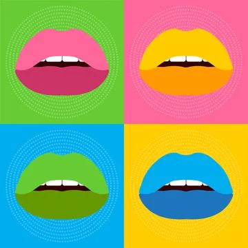 Pop Art Poster. Multicolored lips. Multicolored background. Vector illustration Stock Illustration