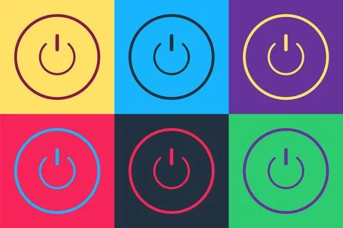 Pop art Power button icon isolated on color background. Start sign. Vector Stock Illustration