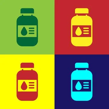 Pop art Printer ink bottle icon isolated on color background. Vector Stock Illustration