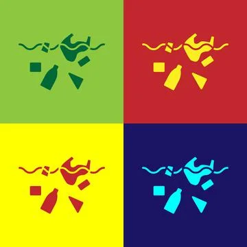 Pop art The problem of pollution of the ocean icon isolated on color background Illustrazione stock