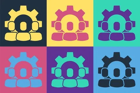 Pop art Project team base icon isolated on color background. Business analysis Stock Illustration