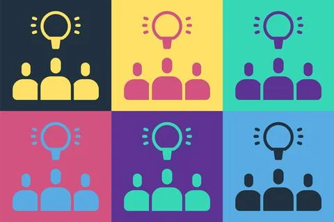 Pop art Project team base icon isolated on color background. Business analysi Illustrazione stock