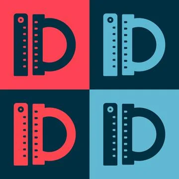 Pop art Protractor grid for measuring degrees icon isolated on color background Stock Illustration