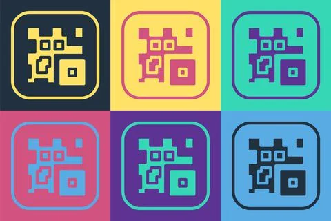 Pop art QR code sample for smartphone scanning icon isolated on color background Stock Illustration