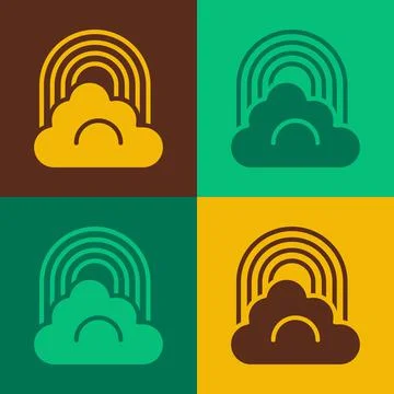 Pop art Rainbow with cloud icon isolated on color background. Vector イラスト素材