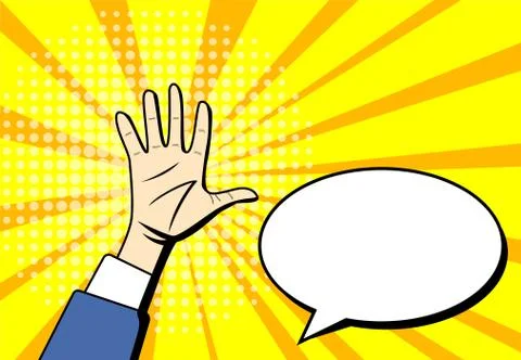 Pop art Raised Hands up with empty space, vector Stock Illustration
