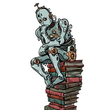 Pop Art Retro Artificial intelligence repeats the thinker. Training ai Stock Illustration