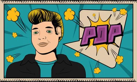 Pop art retro boy with a bubble chat on a comic page Illustrazione stock
