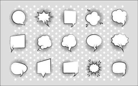 Pop art retro comic empty speech bubbles, line style icons collection Stock Illustration