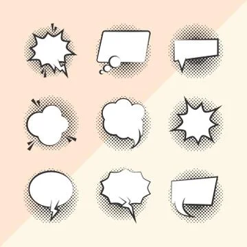 Pop art retro comic empty speech bubbles, background line style icons set イラスト素材