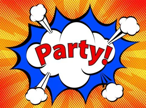 Pop Art retro comic icon "Party!" in Speech Bubble on dots background, Vector Stock Illustration