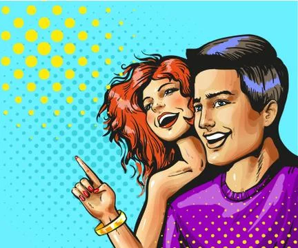 Pop art retro comic style vector illustration. Man and woman smiling. Woman Stock Illustration
