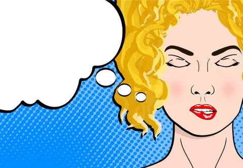 Pop art retro comic style blond woman with close eyes dreaming and empty bubb Stock Illustration