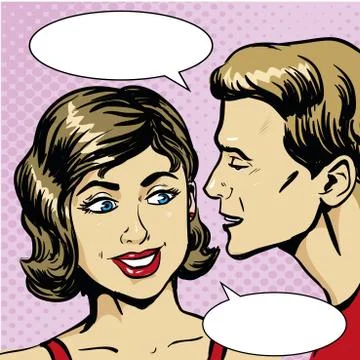Pop art retro comic vector illustration. Man whispering gossip or secret to Stock Illustration