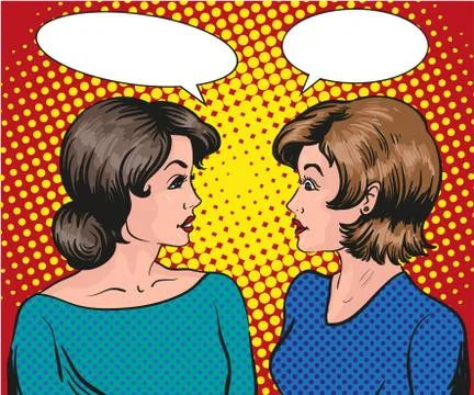 Pop art retro comic vector illustration. Two woman talk to each other. Stock Illustration