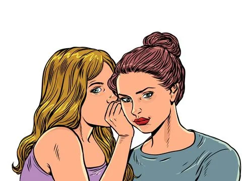 Pop Art Retro Dialogue between women in secret. Women whisper looking straight Stock Illustration