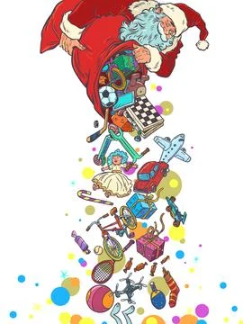 Pop Art Retro Presents fall from Santas sack. Christmas and New Years gifts from Stock Illustration