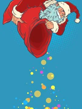 Pop Art Retro Presents fall from Santas sack. Christmas and New Years gifts from Stock Illustration