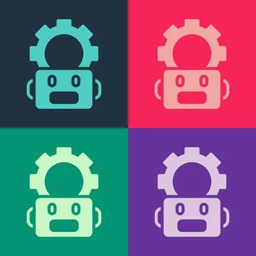 Pop art Robot setting icon isolated on color background. Artificial intelligence 스톡 일러스트