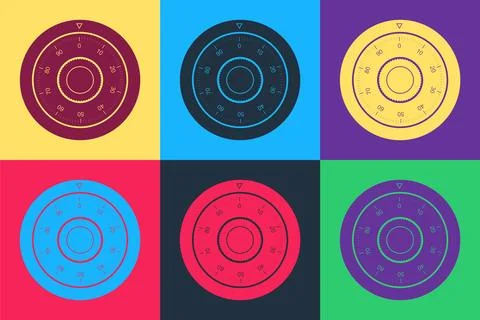Pop art Safe combination lock wheel icon isolated on color background 库存插图