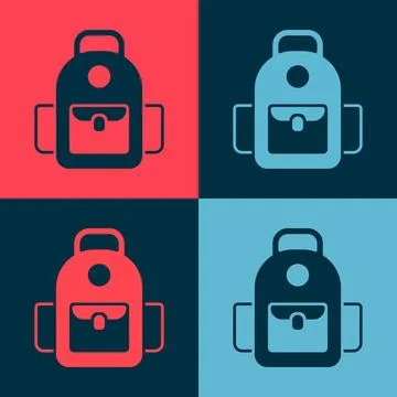 Pop art School backpack icon isolated on color background.  Vector イラスト素材