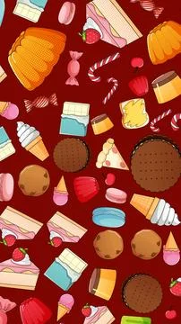 Pop Art Seamless Pattern with Assorted Candy and Sweet Desserts イラスト素材