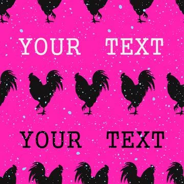 Pop art seamless pattern with dots acid and rooster silhouette seamless pattern Illustrazione stock