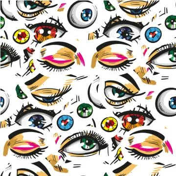 Pop art seamless pattern with eyes Stock Illustration