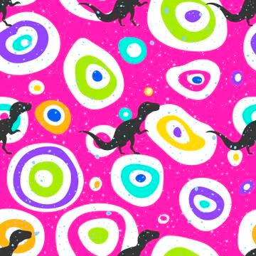 Pop art seamless pattern geometric modern with colorful acid and dinosaurus Stock Illustration