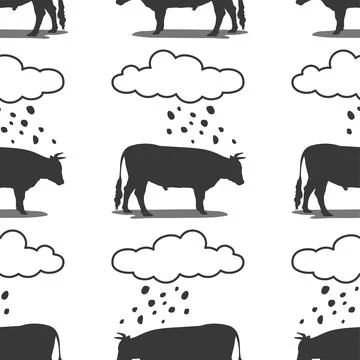 Pop art seamless pattern geometric modern with bull and clouds silhouette and Stock Illustration