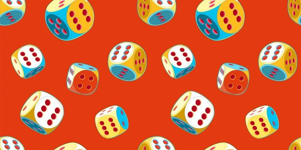 Pop Art seamless pattern of rolling lucky dice Stock Illustration